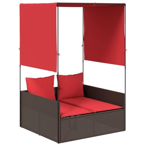 Vopese Doppelte Sonnenliege mit Dach und Vorhängen Braun Poly Rattan Loungesessel Model4002762 von Vopese