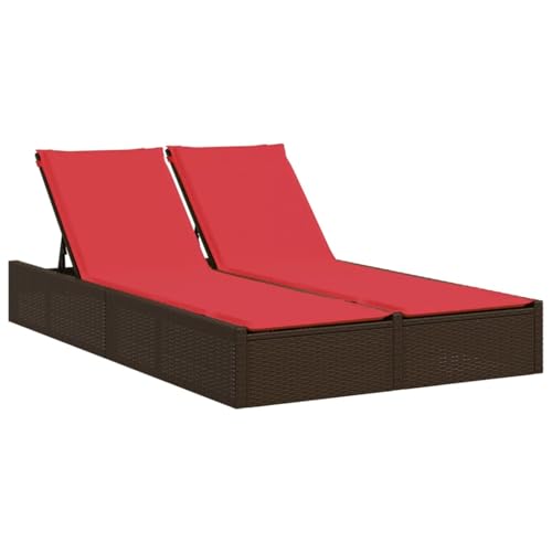 Vopese Doppelte Sonnenliege mit Kissen Braun Poly Rattan Loungesessel Model368634 von Vopese