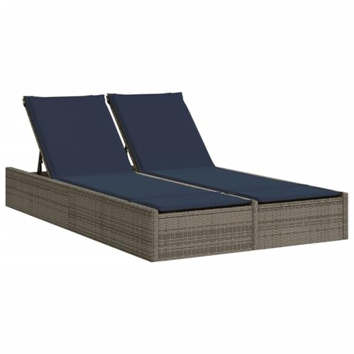 Vopese Doppelte Sonnenliege mit Kissen Grau Poly Rattan Loungesessel Model368635 von Vopese