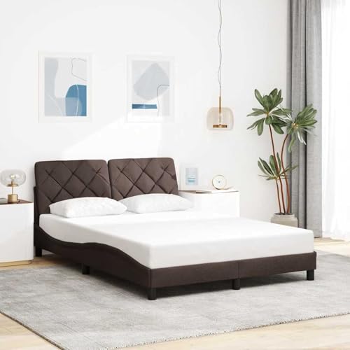 Vopese Dunkelbraunes Bettgestell mit Kopfteil-Kissen, 208 x 145 x 74,5 cm, für erholsamen Schlaf - Polyestergewebe, Metall, Holz Model3310597 Vopese Dunkelbraunes Bettgestell mit Kopfteil-Kissen, 208 x 145 x 74,5 cm, für erholsamen Schlaf - Polyestergewebe, Metall, Holz Model3310597 von Vopese