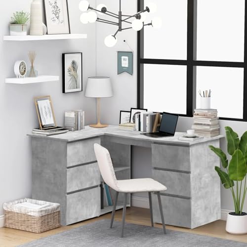 Vopese Eckschreibtisch Betongrau 145x100x76 cm Holzwerkstoff Gaming Tisch Model801093 von Vopese