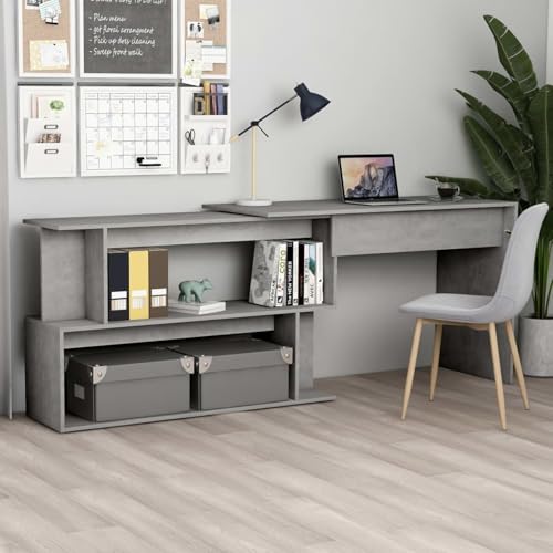 Vopese Eckschreibtisch Betongrau 200x50x76 cm Holzwerkstoff Gaming Tisch Model801102 von Vopese
