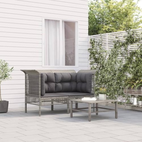 Vopese Garten-Ecksofas mit Kissen 2 STK. Grau Poly Rattan Gartensofa Model319660 von Vopese