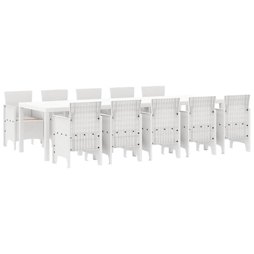 Vopese Garten Essgruppe 11 pcs Weiß und Taupe Kunststoff-Rattan Garten-Esstisch und Stühle Model3378763 von Vopese