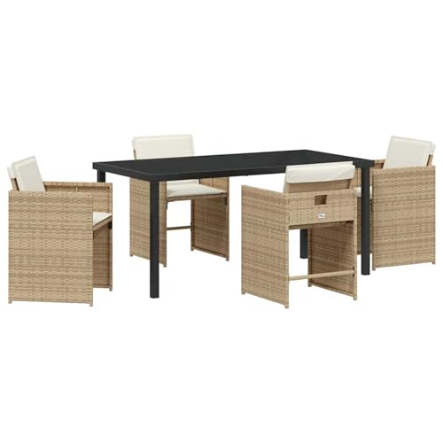 Vopese Garten Essgruppe 5 pcs Beige Poly-Rattan Garten-Esstisch und Stühle Model3380703 von Vopese