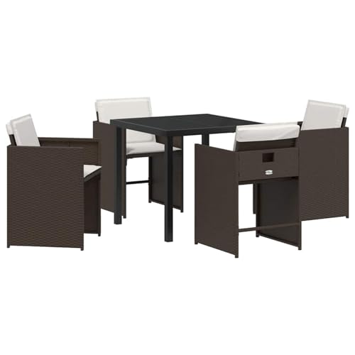 Vopese Garten Essgruppe 5 pcs Braun Poly-Rattan Garten-Esstisch und Stühle Model3380697 von Vopese