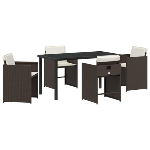 Vopese Garten Essgruppe 5 pcs Braun Poly-Rattan Garten-Esstisch und Stühle Model3380698 von Vopese