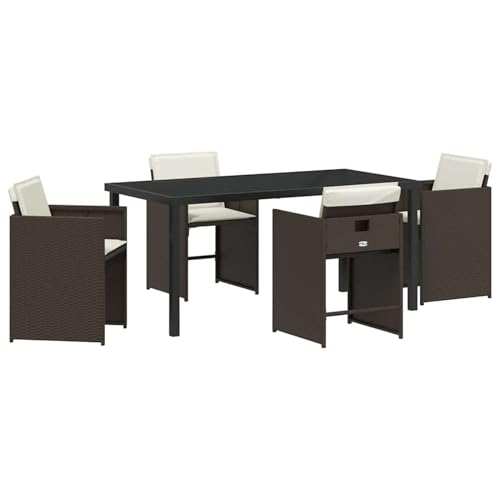 Vopese Garten Essgruppe 5 pcs Braun Poly-Rattan Garten-Esstisch und Stühle Model3380699 von Vopese