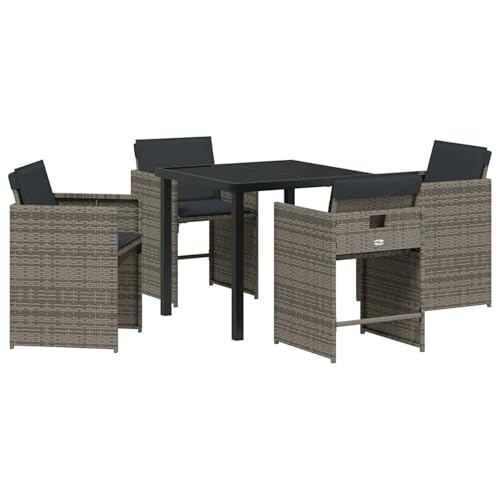 Vopese Garten Essgruppe 5 pcs Grau Poly-Rattan Garten-Esstisch und Stühle Model3380693 von Vopese