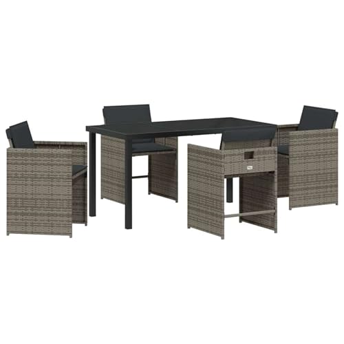 Vopese Garten Essgruppe 5 pcs Grau Poly-Rattan Garten-Esstisch und Stühle Model3380694 von Vopese