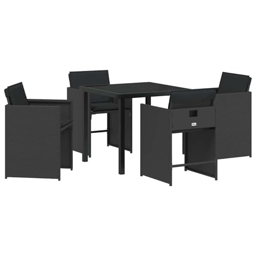 Vopese Garten Essgruppe 5 pcs Schwarz Poly-Rattan Garten-Esstisch und Stühle Model3380689 von Vopese