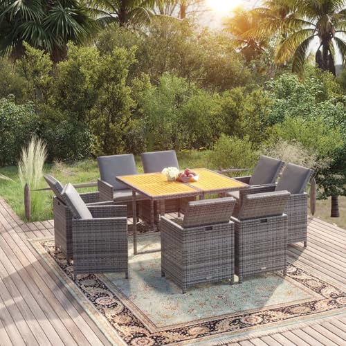 Vopese Garten-Essgruppe Modern Design Grau - Outdoor Sitzmöbel mit Kissen - PE-Rattan & Stahl - 109x107x74 cm Model3095525 von Vopese