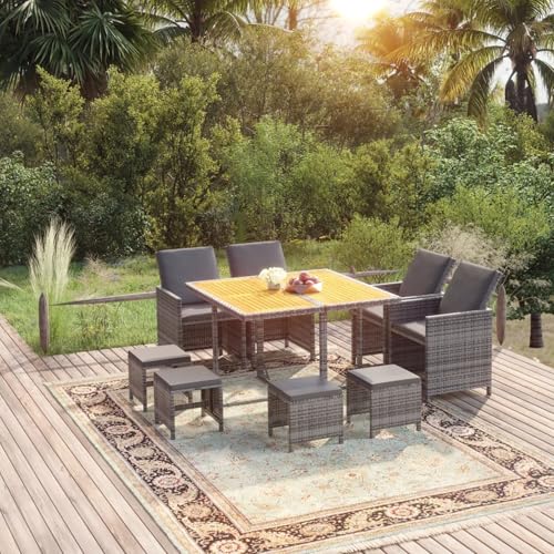 Vopese Garten-Essgruppe Set mit 4 Stühlen & 4 Hockern - Grau - PE-Rattan - Outdoor-Möbel Model3095526 von Vopese