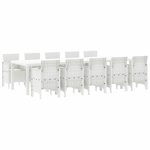 Vopese Garten Essgruppe mit Kissen 11 pcs Weiß Poly-Rattan und Stahl Garten-Esstisch und Stühle Model3378766 von Vopese