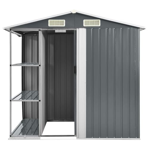 Vopese Garten-Lagerschuppen mit Regal | Verzinktes Eisen & Kunststoff | Hellgrau | 205 x 130 x 183 cm | Werkzeuge & Gartenmöbel Model47103 von Vopese