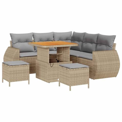 Vopese Garten-Sofa-Set Beige Rattan 5-teilig, Outdoor, Rechteckig, 5 Sitze, 3 cm Höhe, 50 cm Tiefe Model3361872 von Vopese
