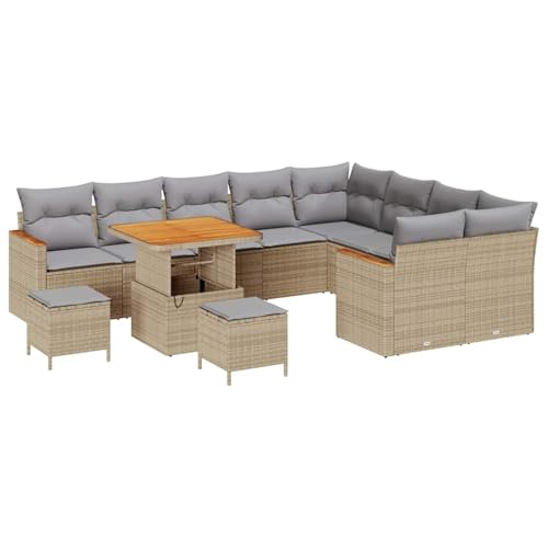 Vopese Garten-Sofa-Set Beige Rechteckig 5-teilig - Outdoor-Sitzmöbel mit Natur Rattan und max. 110 kg Tragfähigkeit Model3363082 von Vopese