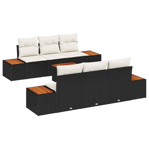Vopese Garten-Sofa-Set Schwarz Natur Rattan, 7 Plätze, für Balkon und Terrasse - Outdoor Komfort Model3348028 von Vopese