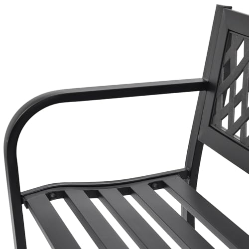 Vopese Gartenbank Schwarz Stahlrahmen PVC Rückenlehne 118x50x75cm für Terrasse und Außenbereich Model42169 von Vopese