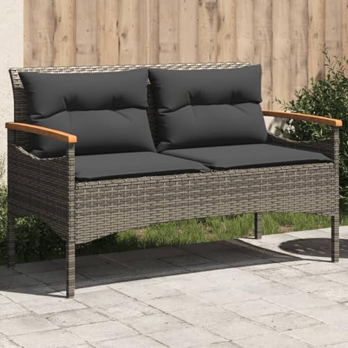Vopese Gartenbank mit Kissen 116x62,5x74 cm Grau Poly Rattan Gartenstühle Model368402 von Vopese