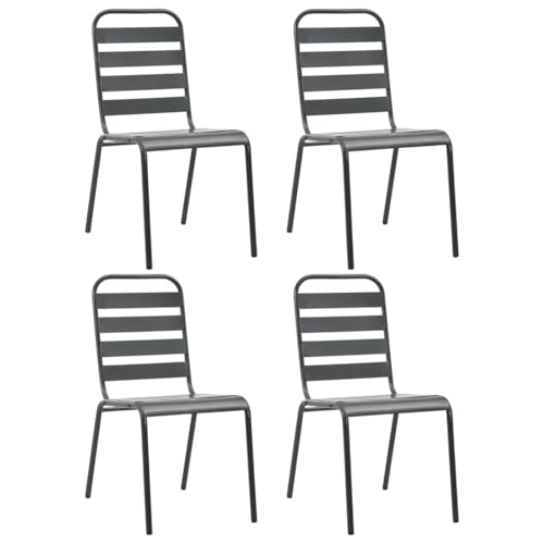 Vopese Gartenstühle 4 STK. Lattendesign Stahl Dunkelgrau Gartenstühle Model310155 von Vopese