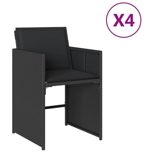 Vopese Gartenstühle mit Kissen 4 STK. Schwarz Poly Rattan Gartenstuhl Model364984 von Vopese
