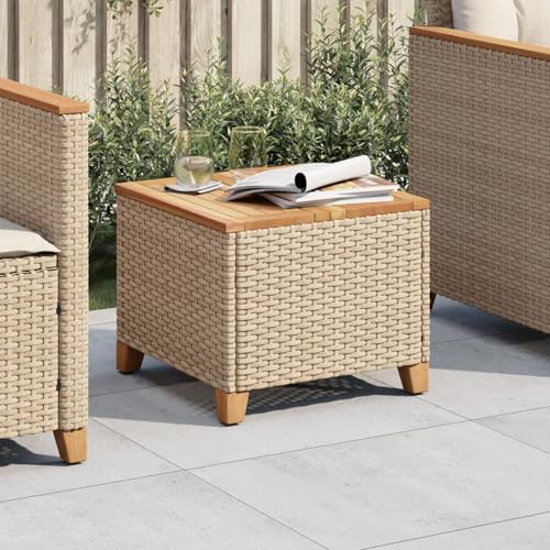 Vopese Gartentisch Beige 45x45x37 cm Poly Rattan Akazienholz Terrasse und Balkon Model366327 von Vopese