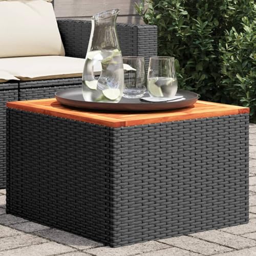 Vopese Gartentisch Schwarz 55x55x37 cm Poly Rattan und Akazienholz Terrasse und Balkon Model365975 von Vopese