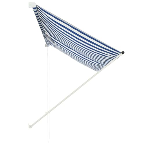 Vopese Handbetriebene einziehbare Markise Blau-Weiß 250x150cm für Fenster, Terrasse, Balkon und Garten Model143748 von Vopese