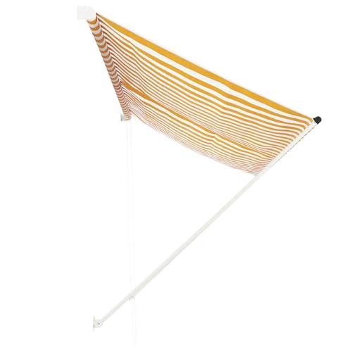 Vopese Handbetriebene einziehbare Markise Gelb/Weiß Stahlrahmen 300x150cm für Balkon und Garten Model143755 von Vopese