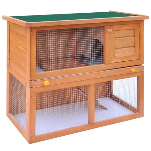 Vopese Hochwertiger Holz-Kaninchenstall mit Drahtgitter, 90x45x80 cm, ideal für kleine Haustiere - Green Roof Protection Model170158 von Vopese