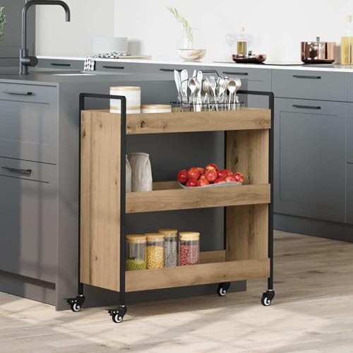 Vopese Industrieller Küchenspeichertrolley - Stahl & Holz - Großer Stauraum für Geschirr & Kochbücher - Moderner Essbereich Model879625 von Vopese