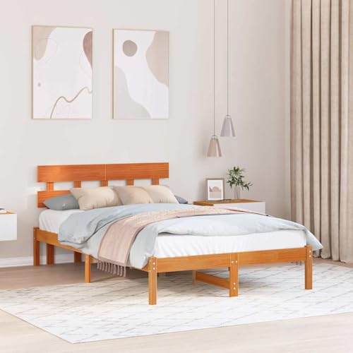 Vopese Kiefernbettgestell Wachsbrown, 120x190cm, für Schlafzimmer, modernes Design, einfach zu montieren Model872169 von Vopese