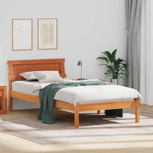 Vopese Kiefernholz Plattformbett mit LED-Beleuchtung | Wachsbraun | 212 x 85.5 x 73 cm | Schlafzimmer Deko Model872841 von Vopese