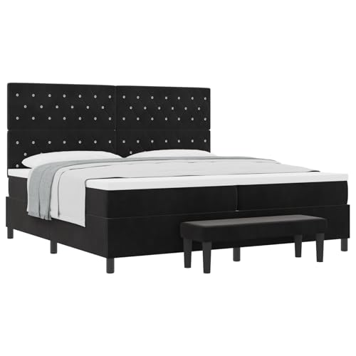 Vopese King Size Boxspringbett mit Kristallknopf-Polsterung | 200x200cm | Stahlrahmen | Memory-Schaum-Kissen | Schwarz von Vopese