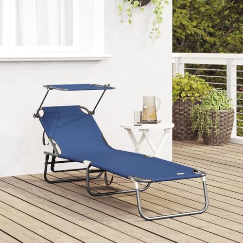 Vopese Klappbare Sonnenliege mit Sonnendach Blau 600D Oxford Stoff Sonnenschirm Model42003128 von Vopese