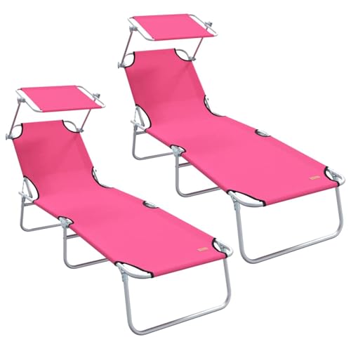 Vopese Klappbare Sonnenliegen 2 STK mit Sonnendach Rosa 600D Oxford-Stoff Sonnenschirm Model42003066 von Vopese