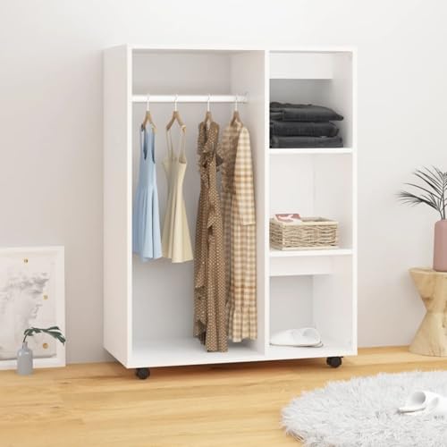 Vopese Kleiderschrank mit offenem Fach 3 seitlichen Ablagen Kleiderschrank mit Rollen Garderobenschrank Möbel Dielenschrank Weiß 80x40x110 cm Holzwerkstoff Vopese Kleiderschrank mit offenem Fach 3 seitlichen Ablagen Kleiderschrank mit Rollen Garderobenschrank Möbel Dielenschrank Weiß 80x40x110 cm Holzwerkstoff von Vopese
