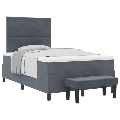 Vopese Komfortables Boxspringbett in Dunkelgrau | 120x200cm | 2 Personen | Schaumstoffmatratze | Mit Bank & Matratzenauflage von Vopese