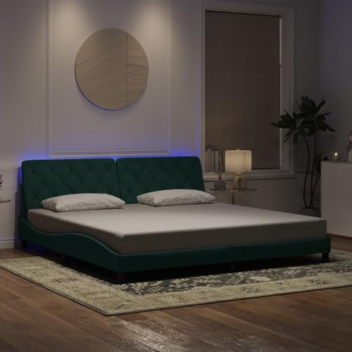 Vopese LED-Bettgestell mit Kopfteil-Kissen Dunkelgrün - Samt & Metall, 200x200cm, Schlafzimmer Model3213876 Vopese LED-Bettgestell mit Kopfteil-Kissen Dunkelgrün - Samt & Metall, 200x200cm, Schlafzimmer Model3213876 von Vopese