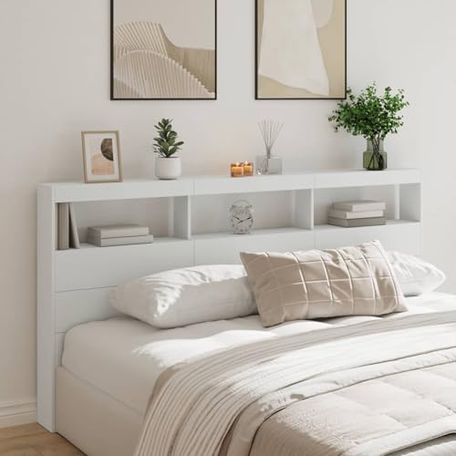Vopese LED-Kopfteil mit Ablagen Weiß 200x17x102 cm Nachttisch Model839217 von Vopese