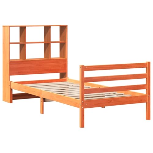 Vopese Massivholzbett mit Regal ohne Matratze Wachsbraun 100x200 cm Bett Holz Model3321915 von Vopese