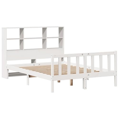 Vopese Massivholzbett mit Regal ohne Matratze Weiß 120x200 cm Kiefer Bett Holz Model3321703 von Vopese