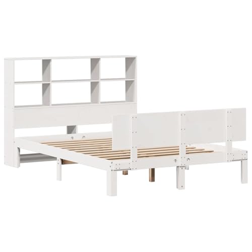 Vopese Massivholzbett mit Regal ohne Matratze Weiß 120x200 cm Kiefer Bett Holz Model3322665 von Vopese