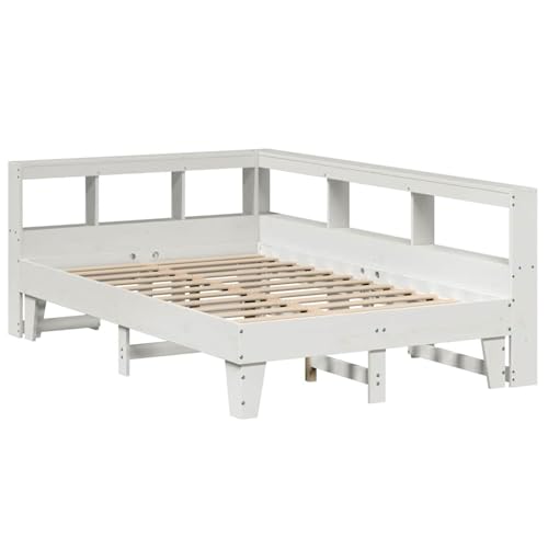 Vopese Massivholzbett mit Regal ohne Matratze Weiß 135x190 cm Kiefer Bett Holz Model3324554 von Vopese