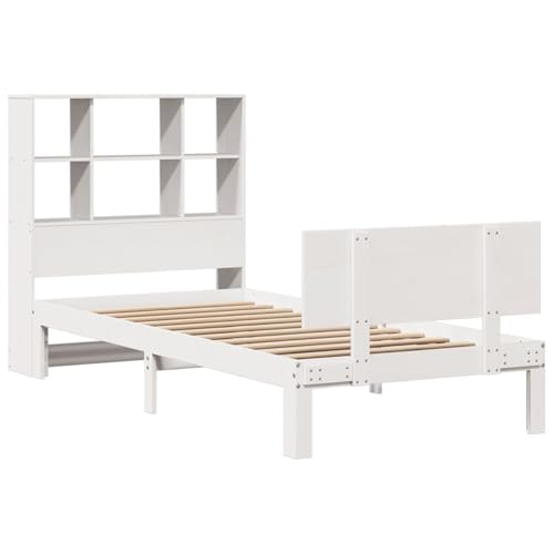 Vopese Massivholzbett mit Regal ohne Matratze Weiß 90x200 cm Kiefer Bett Holz Model3322661 von Vopese