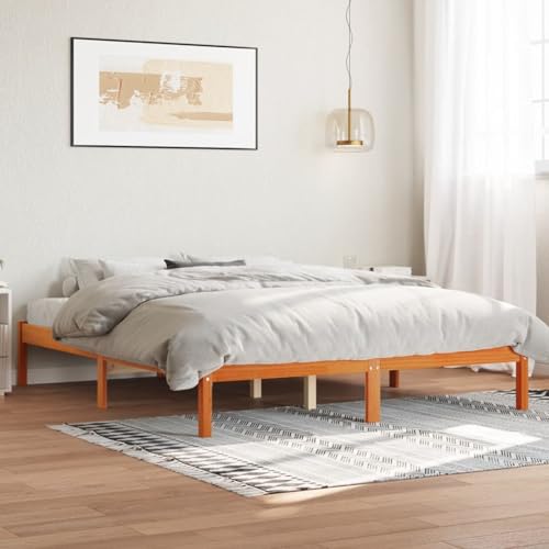 Vopese Massivholzbett ohne Matratze Wachsbraun 160x200 Kiefernholz Bed Frame Model844863 von Vopese