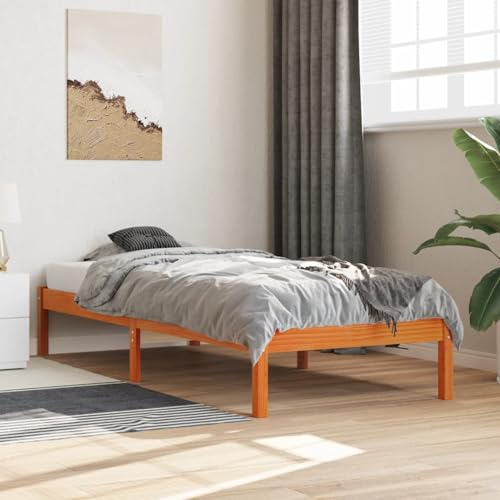 Vopese Massivholzbett ohne Matratze Wachsbraun 90x200 Kiefernholz Bed Frame Model844848 von Vopese
