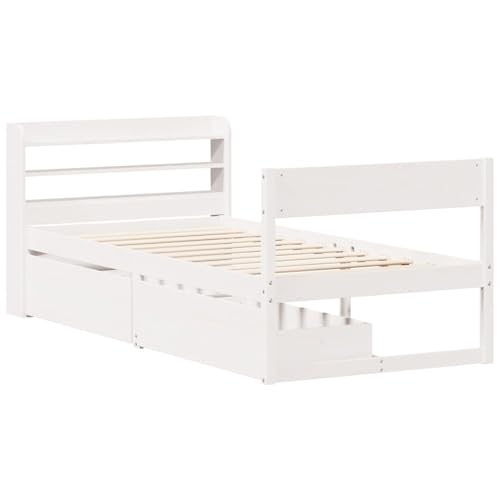 Vopese Massivholzbett ohne Matratze Weiß 90x190 cm Kiefernholz Bett Holz Model3307144 von Vopese