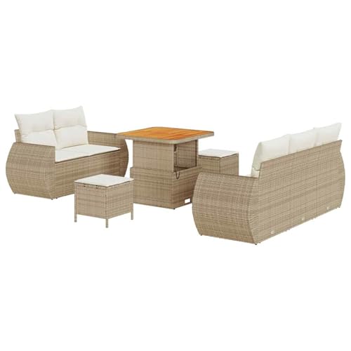 Vopese Modulares Garten-Sofa-Set Beige Rattan für Balkon und Garten - 4-teilig mit Tisch und Hockern Model3361816 von Vopese